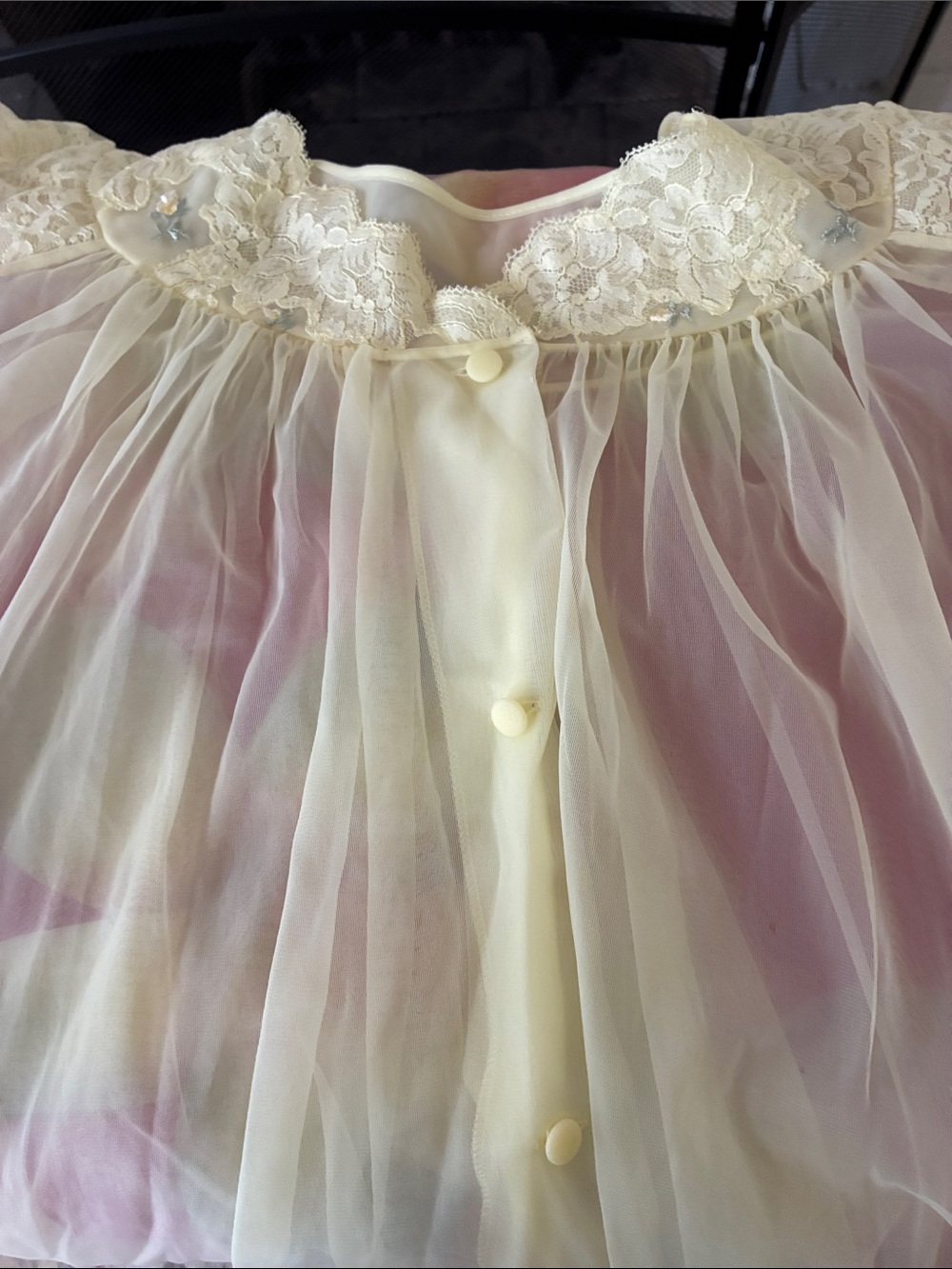 Vintage 1960s Shadowline peignor set 100% Nylon Chiffon Nightgown Sheer Lace - Picture 10 of 12